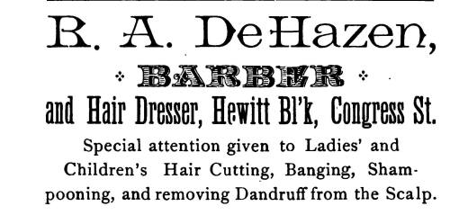 1884 ad for De Hazen in Normal College student organization yearbook.