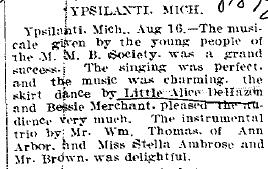 Plaindealer, August, 1892. Allie De Hazen is a young musician. 