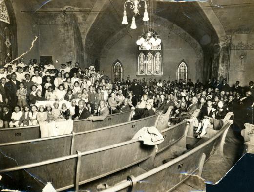 AME Church interior, circa 1930. YHS.