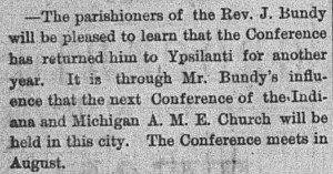 Ypsilanti was a center of AME activity in the Midwest. August 30, 1878 Ypsilanti Commercial.